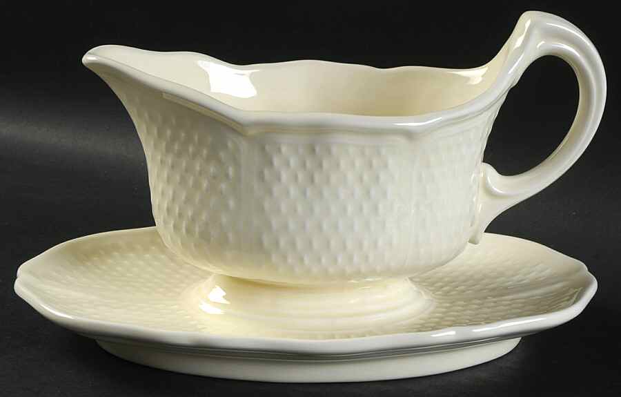 Pont Aux Choux (Cream) Gravy Boat with Attached Underplate by Faiencerie De Gien-1