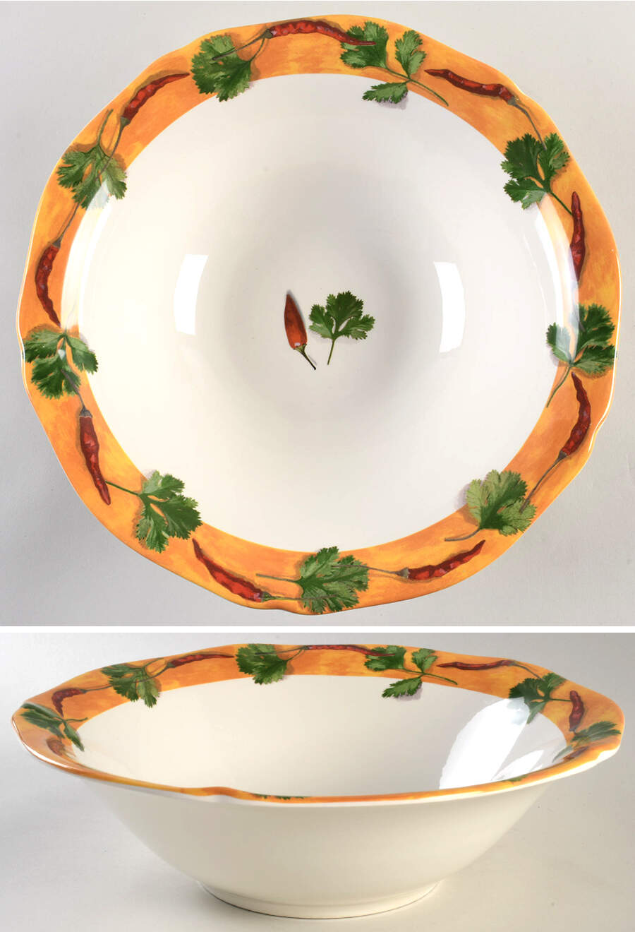 Poivre Et Sel Yellow 12" Round Vegetable Bowl by Faiencerie De Gien-1