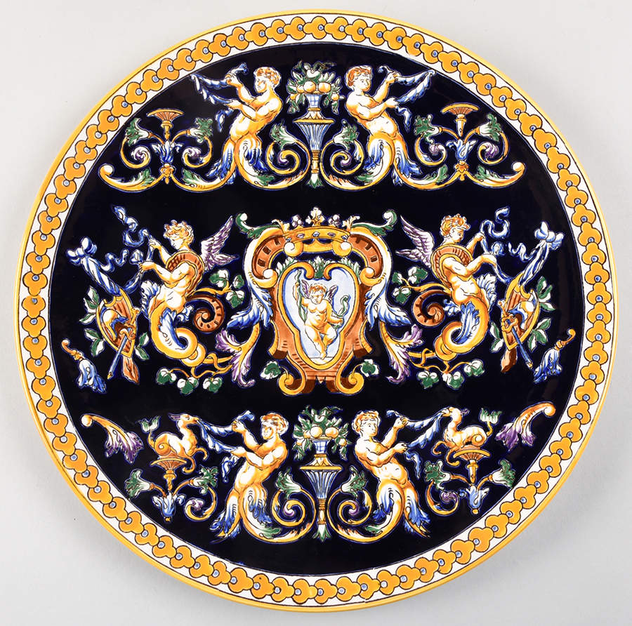 Renaissance Fond Blue 11" Wall Plate by Faiencerie De Gien-1