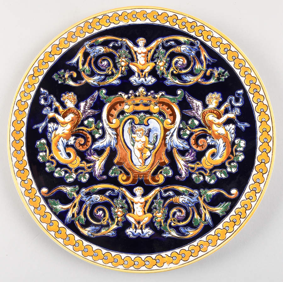 Renaissance Fond Blue 10" Wall Plate by Faiencerie De Gien-1