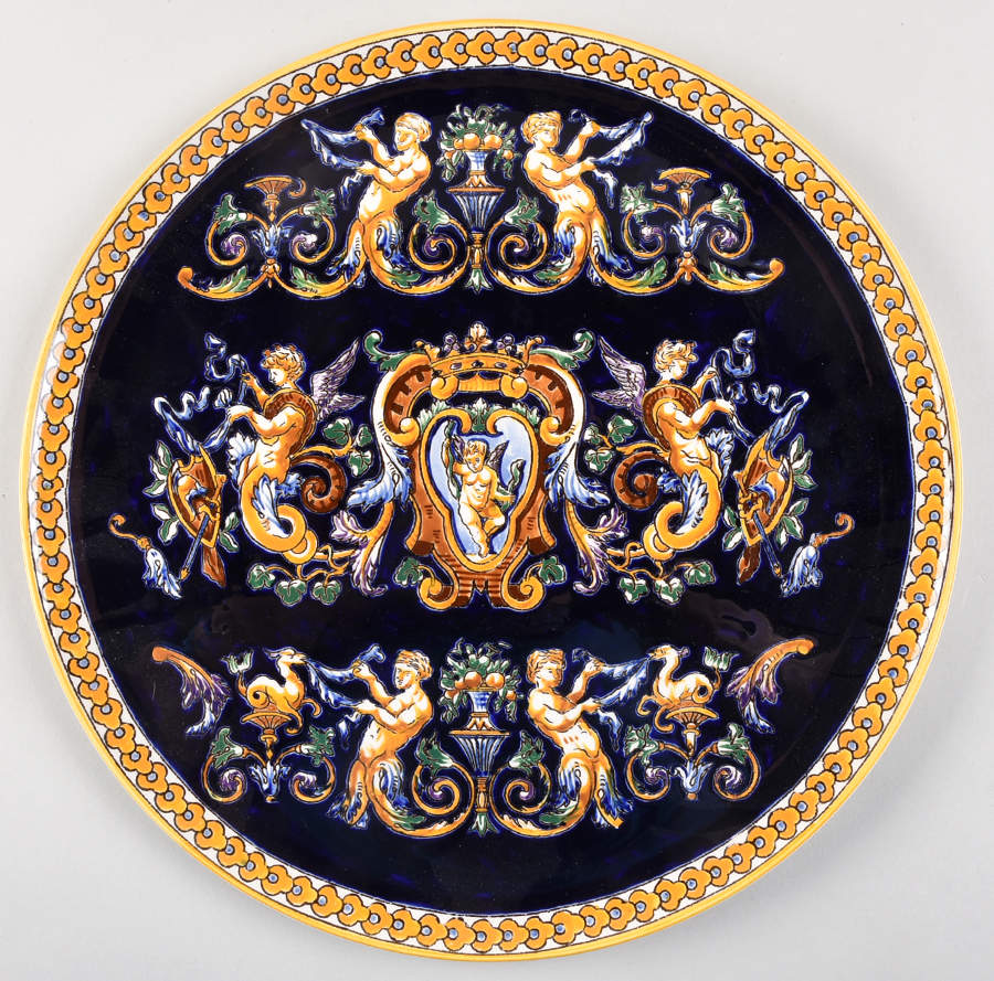 Renaissance Fond Blue Tart Dish by Faiencerie De Gien-1
