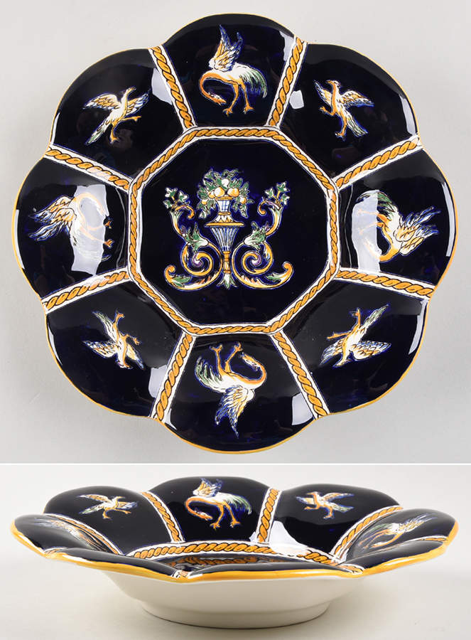 Renaissance Fond Blue 8" Scalloped Bowl by Faiencerie De Gien-1