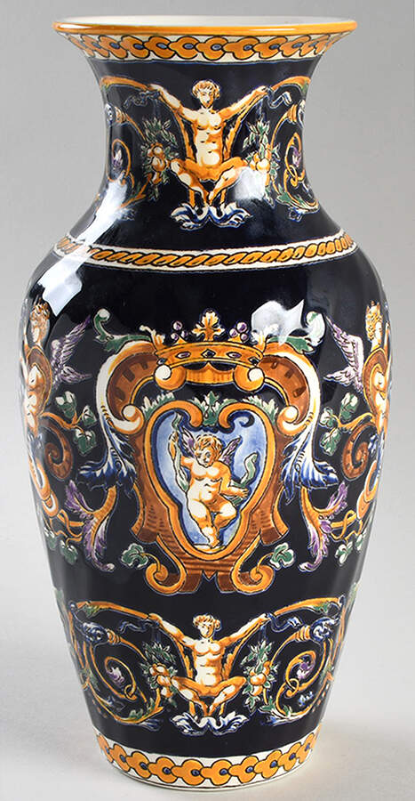 Renaissance Fond Blue 10" Vase by Faiencerie De Gien-1