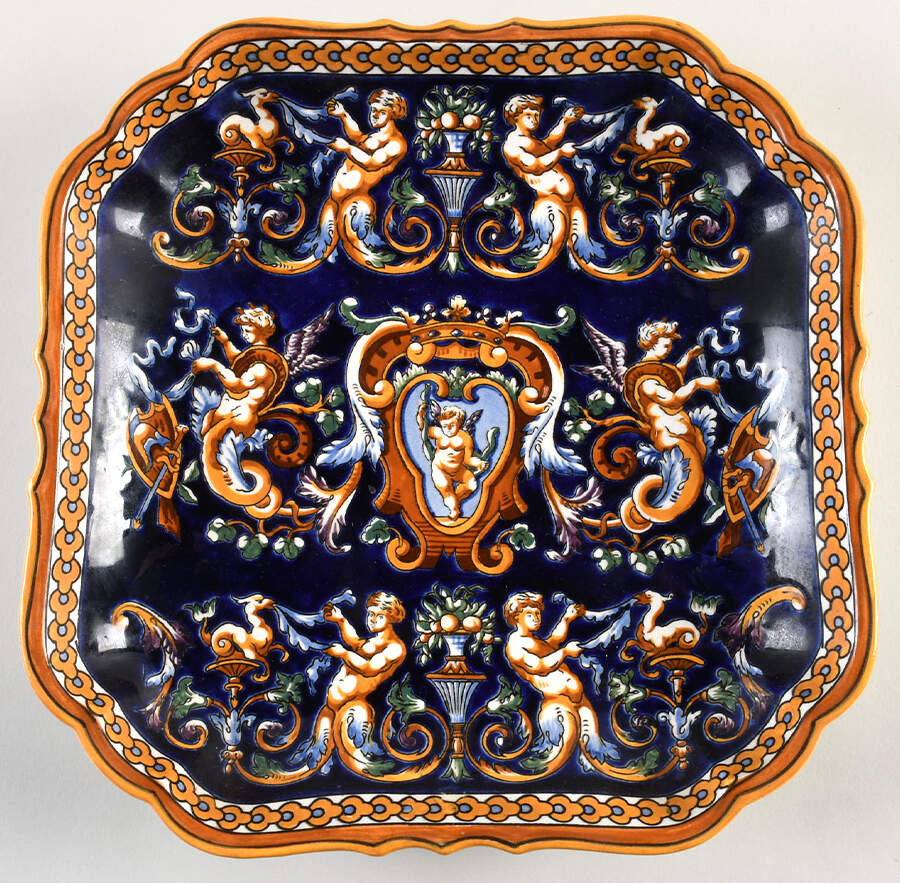 Renaissance Fond Blue 11" Wall Plate by Faiencerie De Gien-1