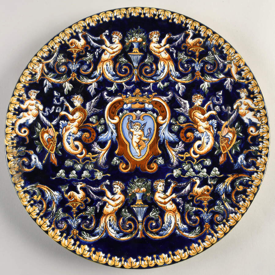 Renaissance Fond Blue 12" Wall Plate by Faiencerie De Gien-1