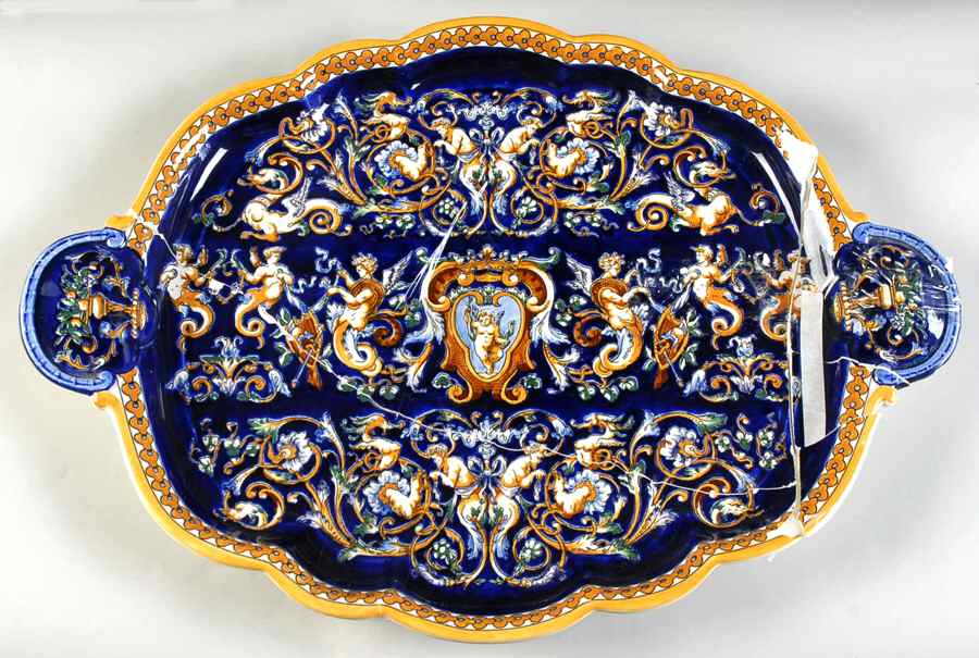 Renaissance Fond Blue 20" Oval Serving Platter by Faiencerie De Gien-1