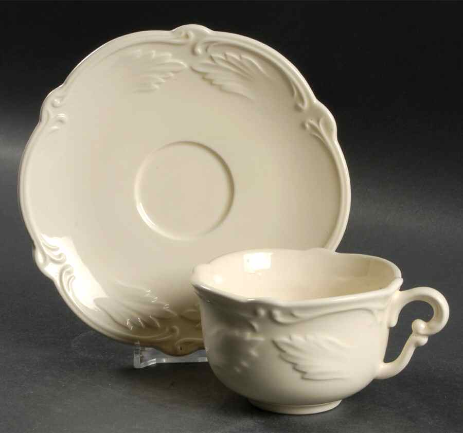 Rocaille (Cream) Flat Cup & Saucer Set by Faiencerie De Gien-1