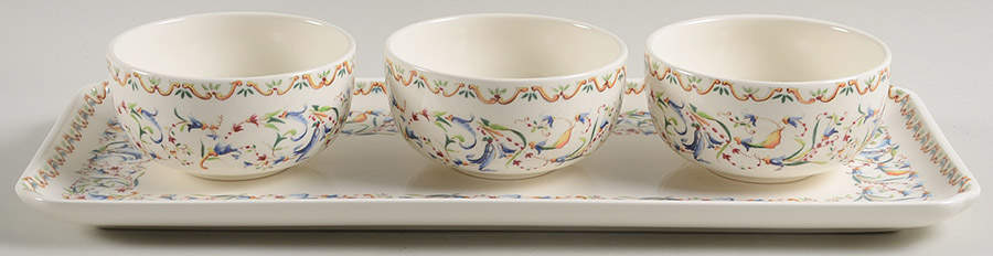 Toscana (4 Pc) Hostess Set (Sandwich Tray & 3 Dip Bowls) by Faiencerie De Gien-1