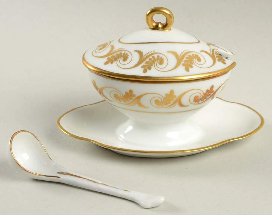 Aosta Oval Mustard w/Lid, Attached Underplate & Spoon by Ginori 1735-1