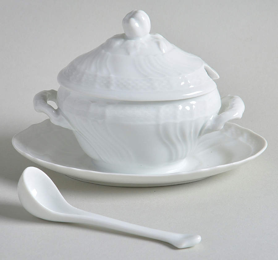 Bianco White (Vecchio Ginori Shape) Individual Gravy Boat & Lid & Underplate by Ginori 1735-1
