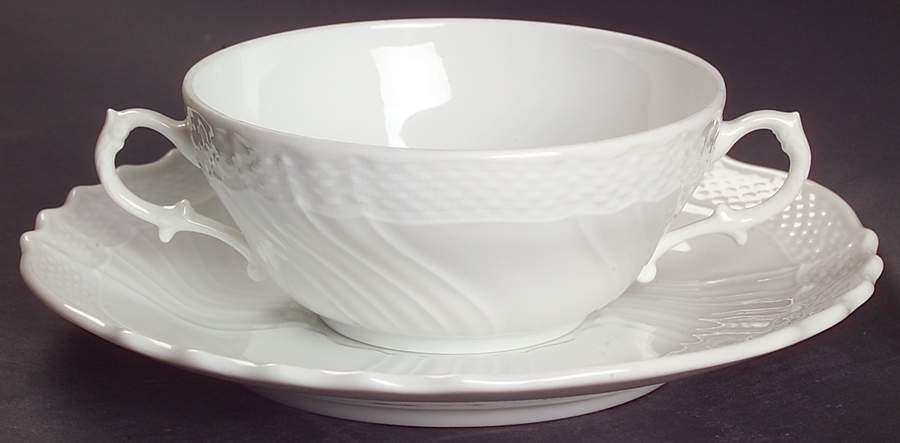 Bianco White (Vecchio Ginori Shape) Flat Cream Soup Bowl & Saucer Set by Ginori 1735-1