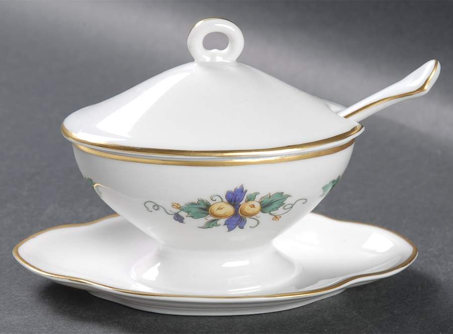 Capri (Smooth Edge) Oval Mustard w/Lid, Attached Underplate & Spoon by Ginori 1735-1