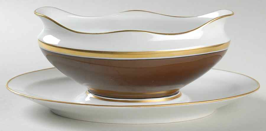 Contessa Brown Gravy Boat with Attached Underplate by Ginori 1735-1