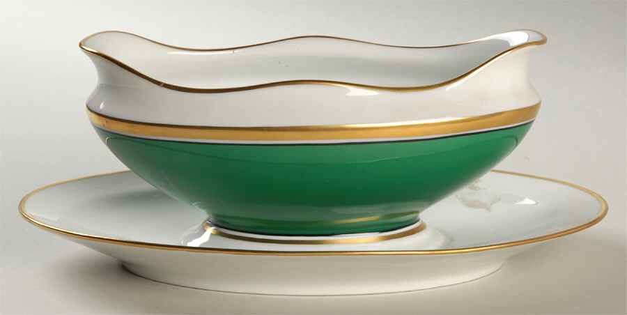 Contessa Green Gravy Boat with Attached Underplate by Ginori 1735-1