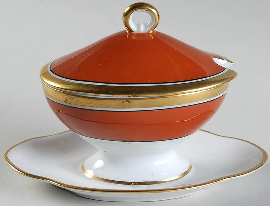 Contessa Rust Red Oval Mustard W/Lid & Attached Underplate by Ginori 1735-1