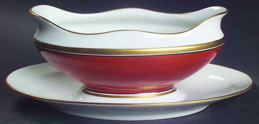 Contessa Rust Red Gravy Boat with Attached Underplate by Ginori 1735-1