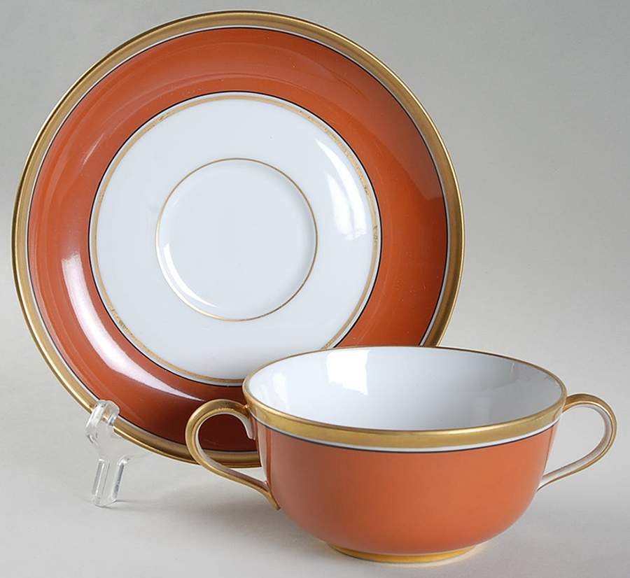 Contessa Rust Red Flat Cream Soup Bowl & Saucer Set by Ginori 1735-1