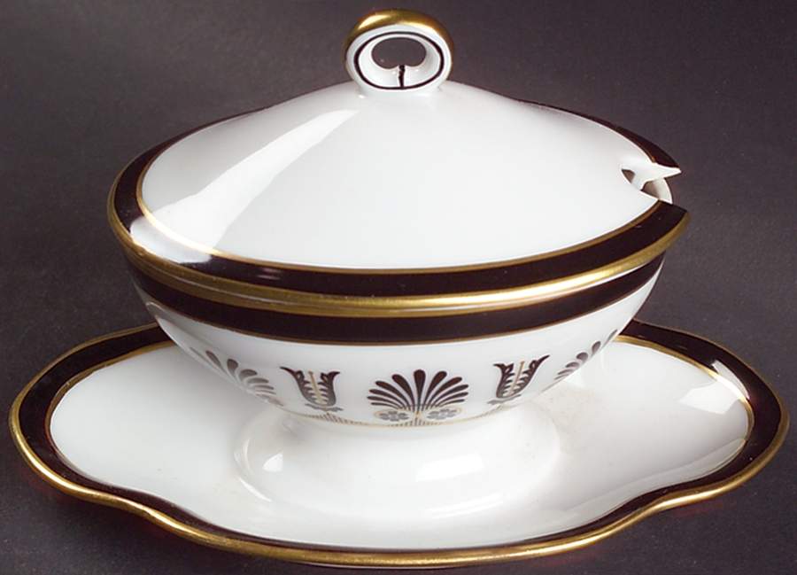 Ercolano Black Oval Mustard W/Lid & Attached Underplate by Ginori 1735-1