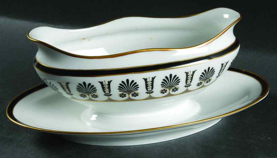 Ercolano Black Gravy Boat with Attached Underplate by Ginori 1735-1