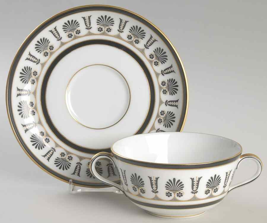 Ercolano Black Flat Cream Soup Bowl & Saucer Set by Ginori 1735-1