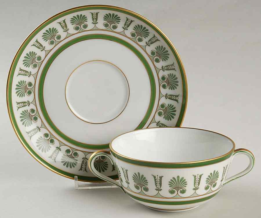 Ercolano Green Flat Cream Soup Bowl & Saucer Set by Ginori 1735-1