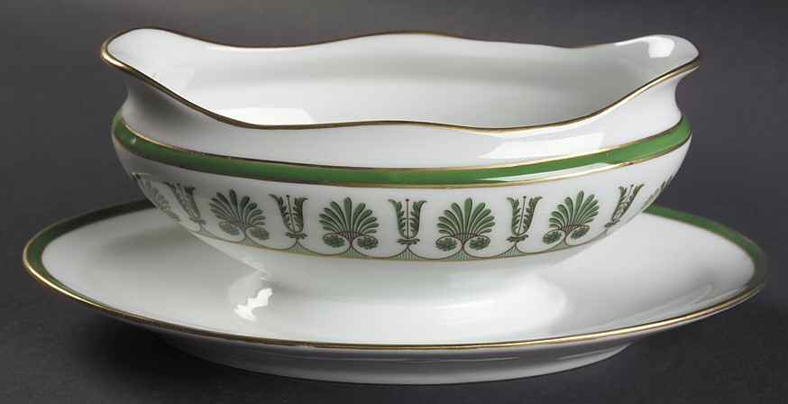 Ercolano Green Gravy Boat with Attached Underplate by Ginori 1735-1