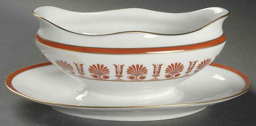 Ercolano Red Gravy Boat with Attached Underplate by Ginori 1735-1