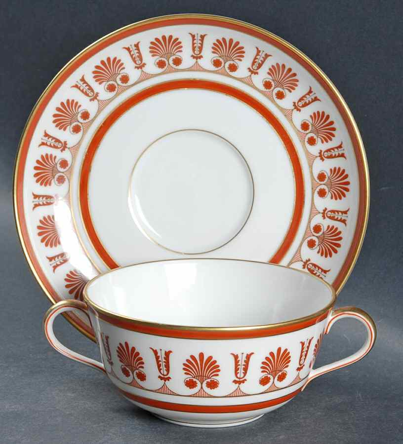 Ercolano Red Flat Cream Soup Bowl & Saucer Set by Ginori 1735-1