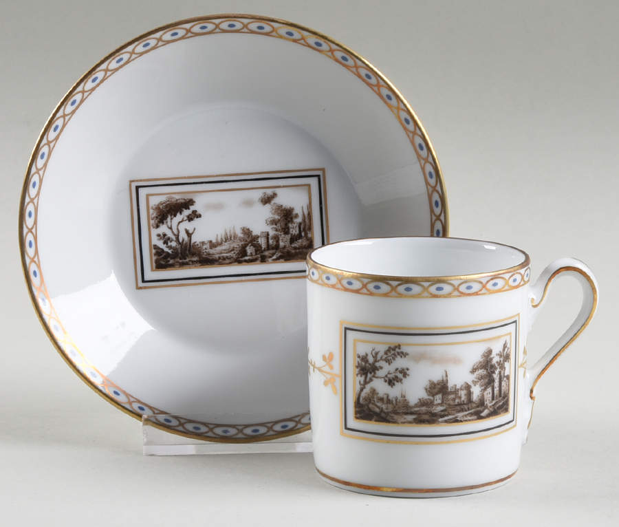 Fiesole (Italian Scene) Flat Demitasse Cup & Saucer Set by Ginori 1735-1