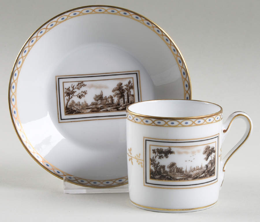 Fiesole (Italian Scene) Flat Demitasse Cup & Saucer Set by Ginori 1735-1