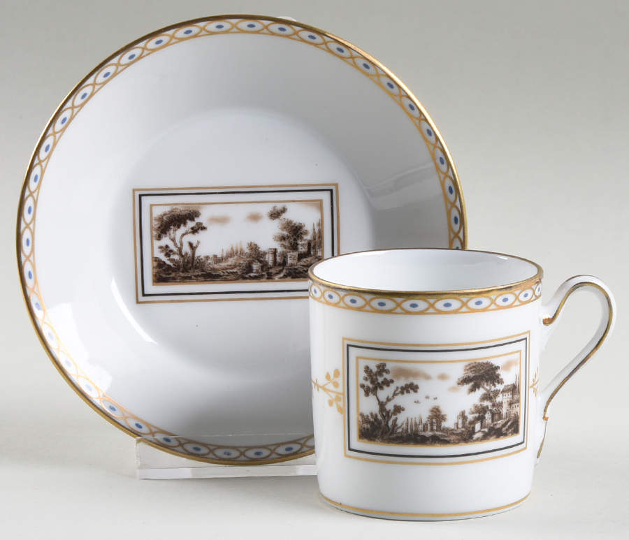 Fiesole (Italian Scene) Flat Demitasse Cup & Saucer Set by Ginori 1735-1