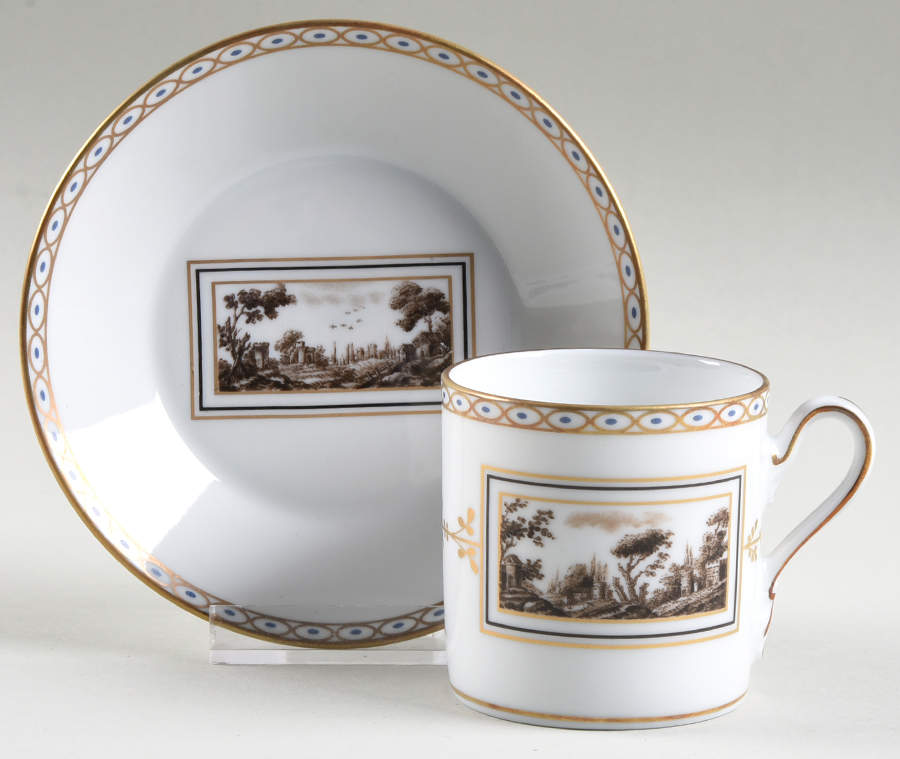Fiesole (Italian Scene) Flat Demitasse Cup & Saucer Set by Ginori 1735-1