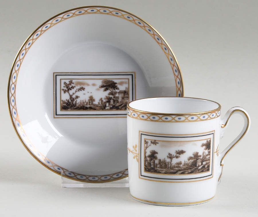 Fiesole (Italian Scene) Flat Demitasse Cup & Saucer Set by Ginori 1735-1