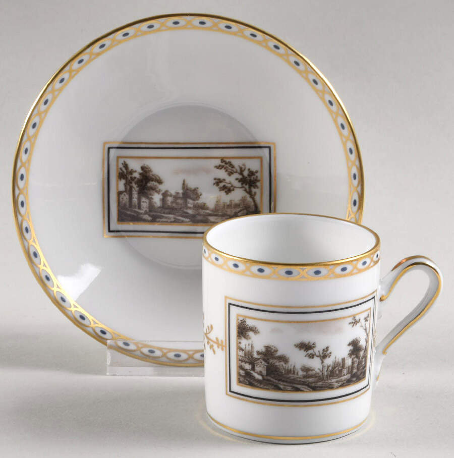 Fiesole (Italian Scene) Flat Demitasse Cup & Saucer Set by Ginori 1735-1