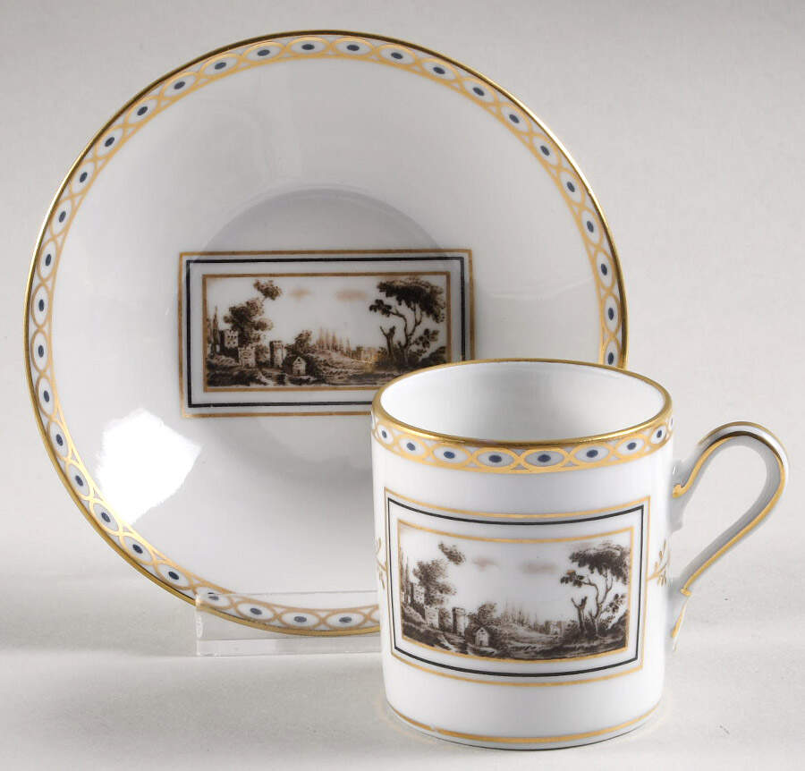Fiesole (Italian Scene) Flat Demitasse Cup & Saucer Set by Ginori 1735-1