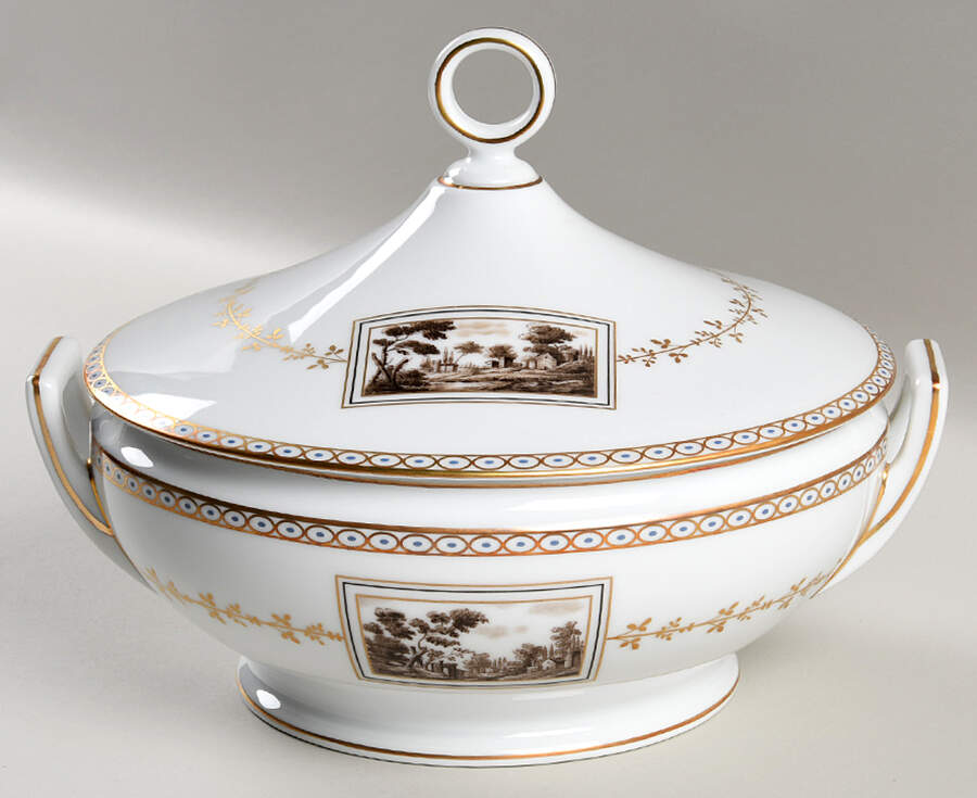 Fiesole (Italian Scene) Round Covered Vegetable by Ginori 1735-1