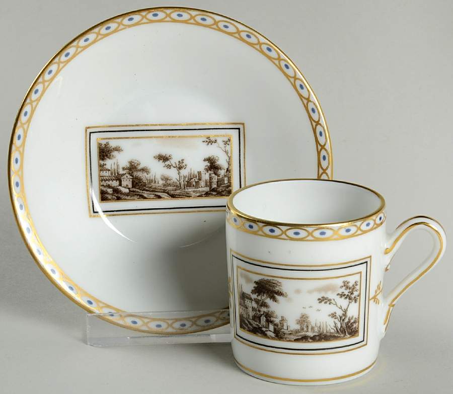 Fiesole (Italian Scene) Flat Demitasse Cup & Saucer Set by Ginori 1735-1