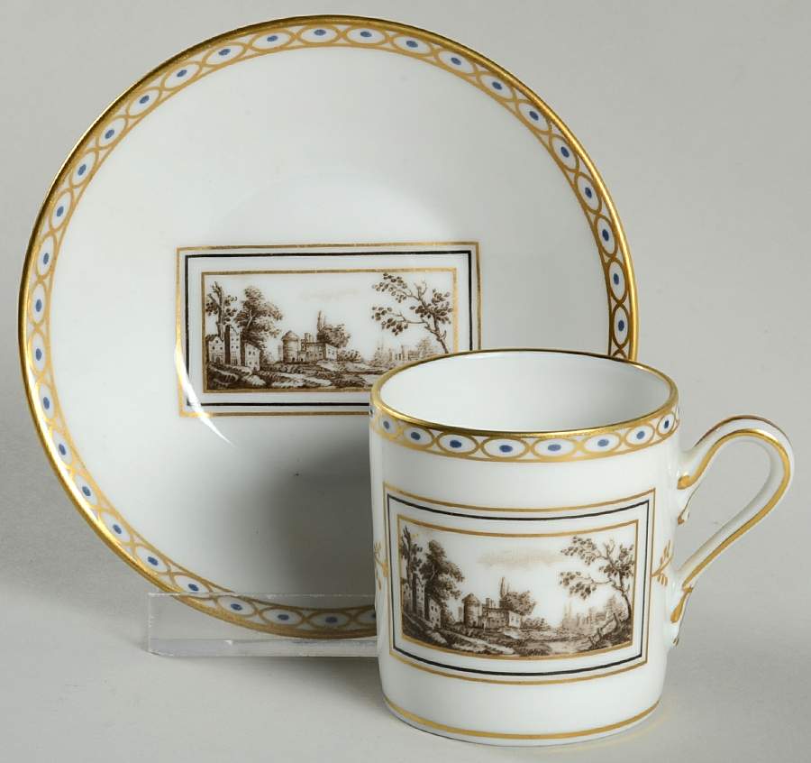 Fiesole (Italian Scene) Flat Demitasse Cup & Saucer Set by Ginori 1735-1