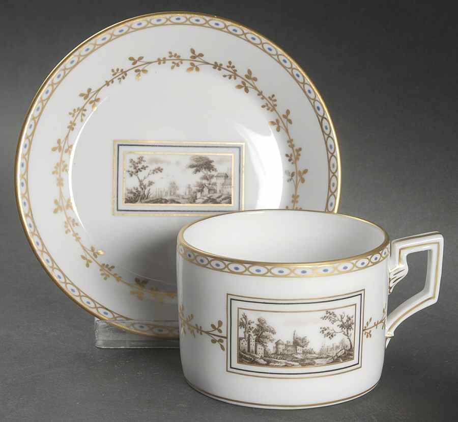 Fiesole (Italian Scene) Flat Cup & Saucer Set by Ginori 1735-1
