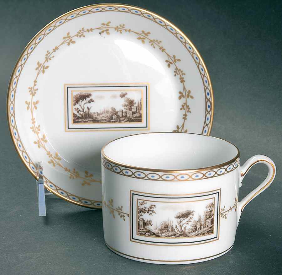 Fiesole (Italian Scene) Flat Cup & Saucer Set by Ginori 1735-1
