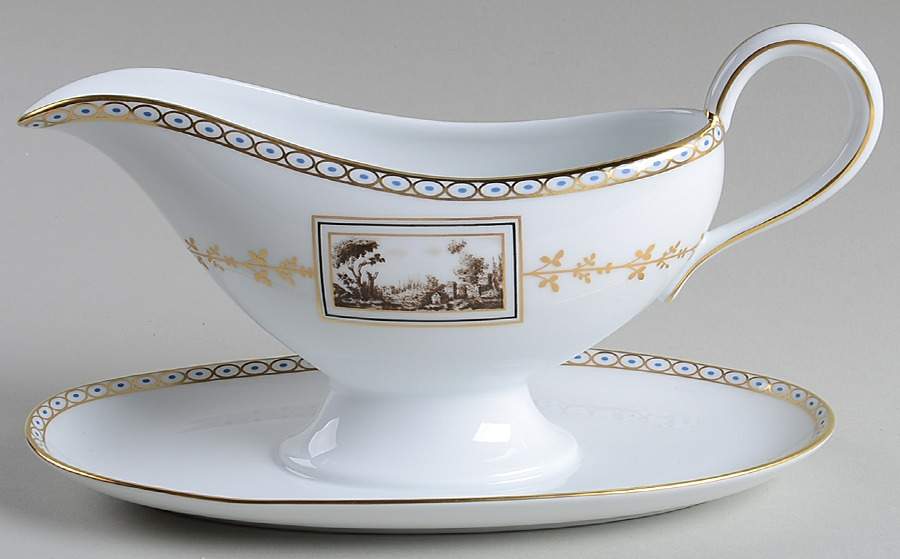 Fiesole (Italian Scene) Gravy Boat with Attached Underplate by Ginori 1735-1