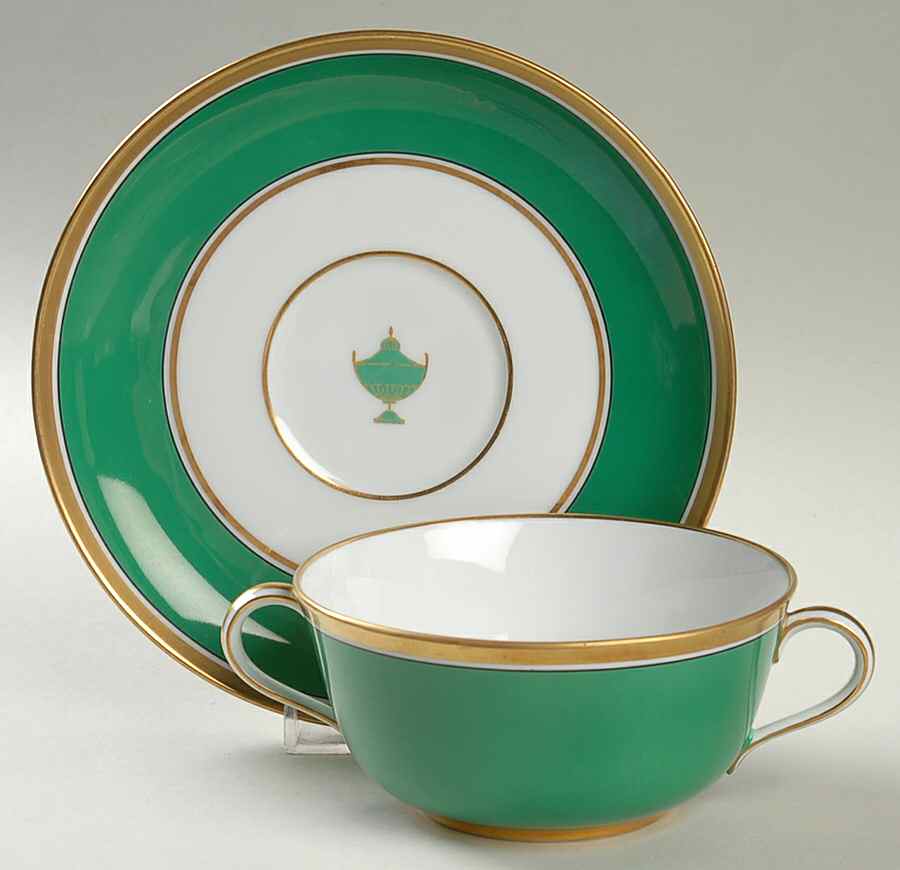 Impero Green Flat Cream Soup Bowl & Saucer Set by Ginori 1735-1