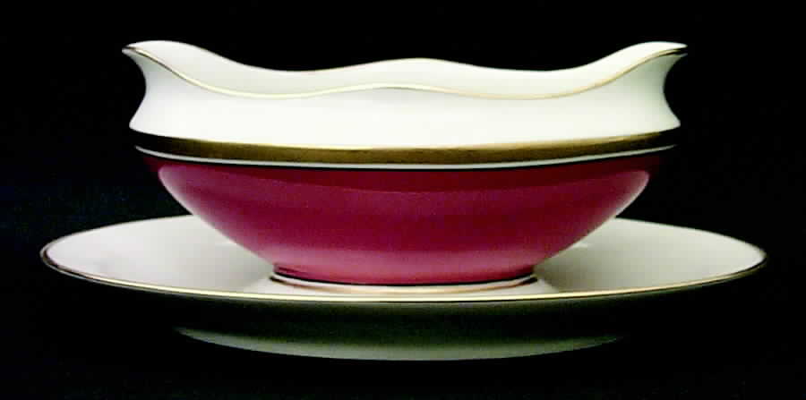 Impero Red Gravy Boat with Attached Underplate by Ginori 1735-1