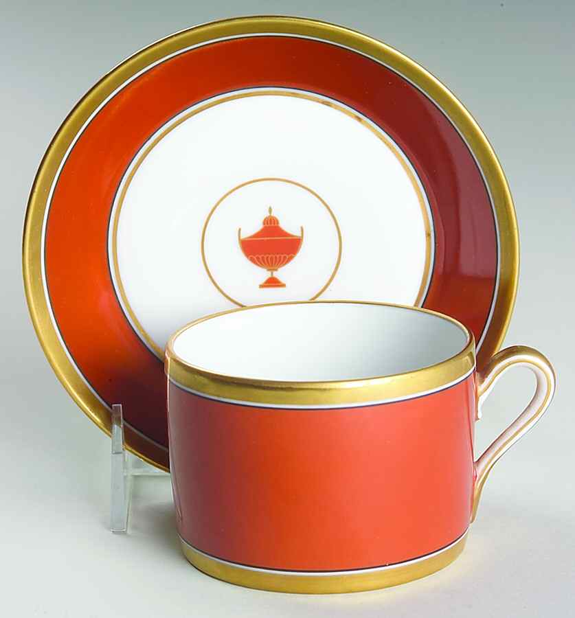 Impero Red Flat Cup & Saucer Set by Ginori 1735-1
