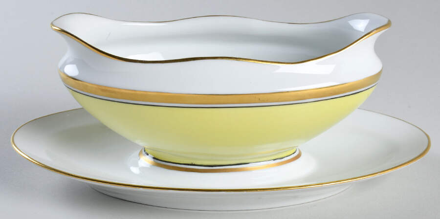 Impero Yellow Gravy Boat with Attached Underplate by Ginori 1735-1