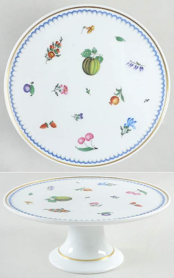 Italian Fruits (Antico Doccia) 9" Diameter Pedestal Cake Stand by Ginori 1735-1
