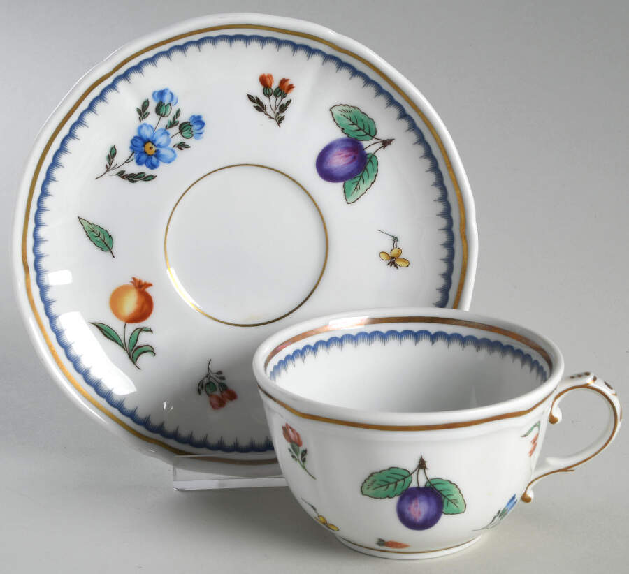 Italian Fruits (Antico Doccia) Flat Cup & Saucer Set by Ginori 1735-1