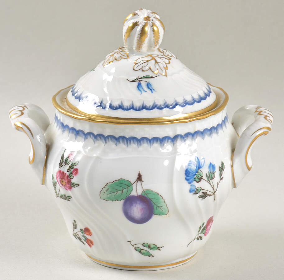 Italian Fruits (Antico Doccia) Sugar Bowl & Lid by Ginori 1735-1