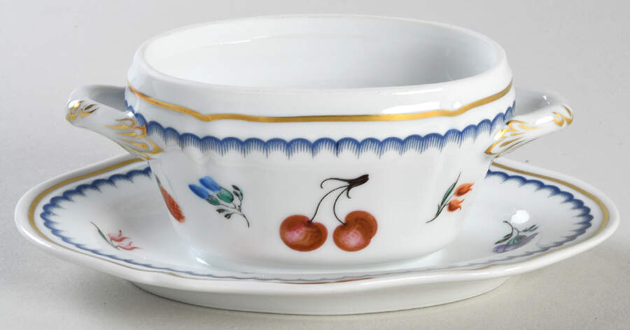 Italian Fruits (Antico Doccia) Mustard with Attached Underplate No Lid by Ginori 1735-1