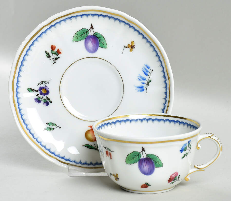 Italian Fruits (Antico Doccia) Flat Cup & Saucer Set by Ginori 1735-1